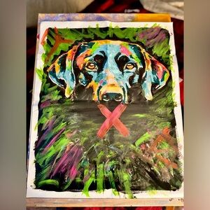 Hand painted multicolor with dog